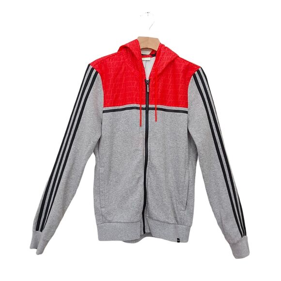 Adidas Neo Full Zip Hoodie Womens Small Gray Orange Athletic Long Sleeve Cozy - Picture 1 of 8